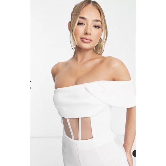 ASOS DESIGN Scuba One Shoulder Corset Detail Jumpsuit in White Size US 10 - Picture 3 of 11